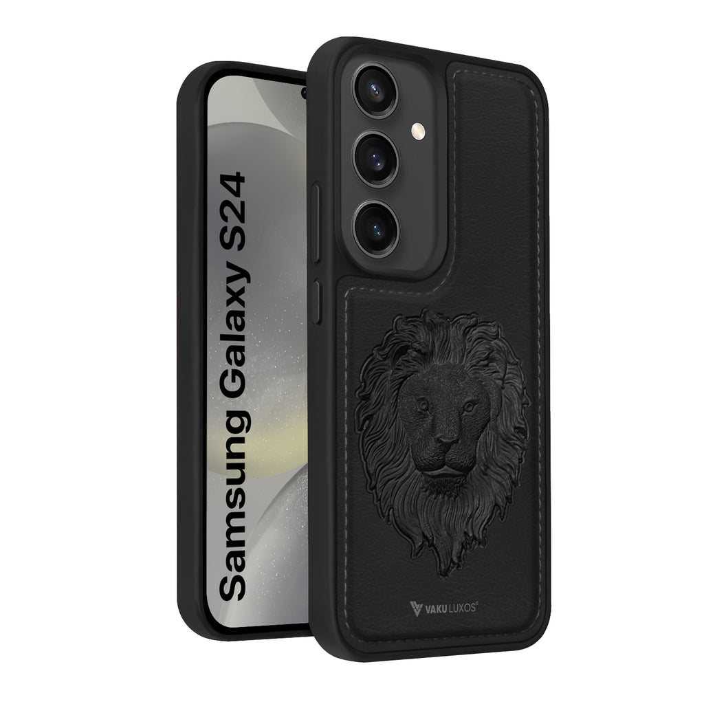 Vaku ® Samsung Galaxy S24 Lion Embossed Luxury Designer Leather Protective Back Cover