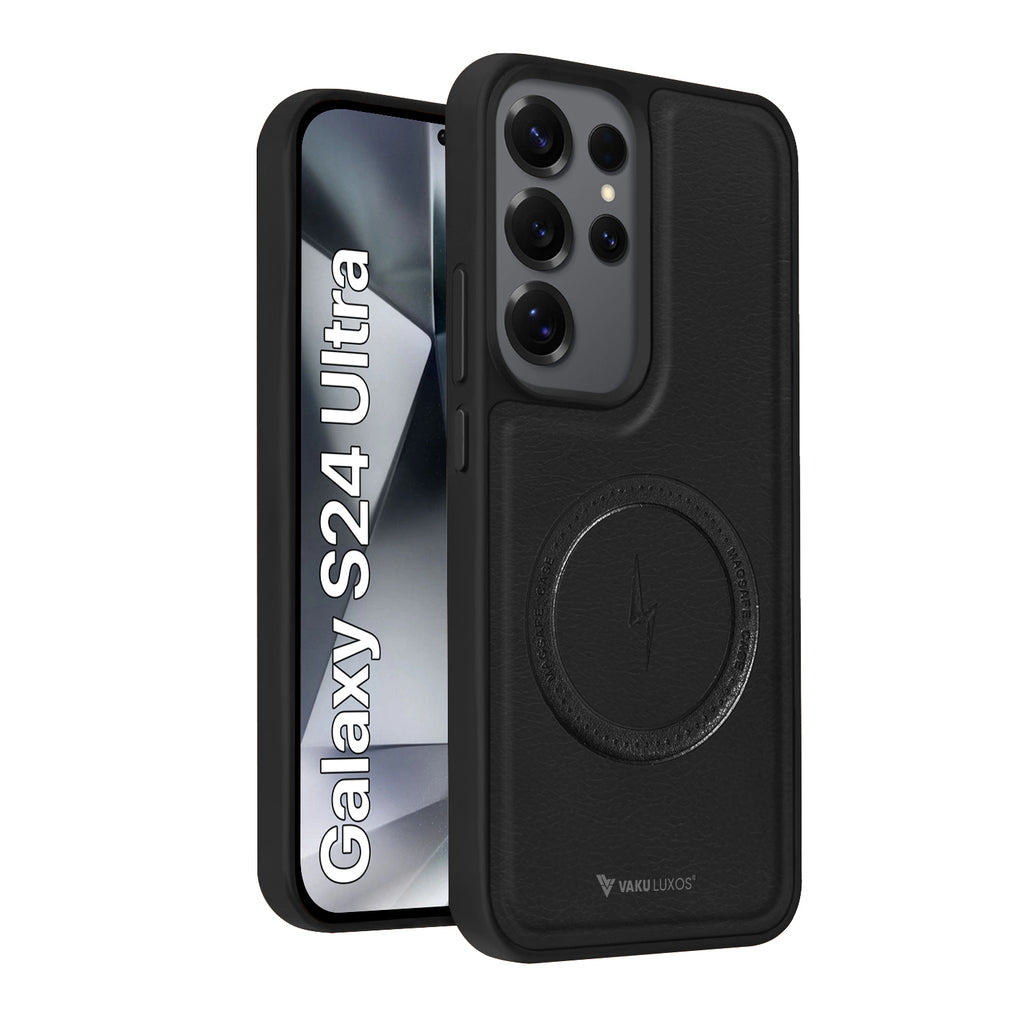 Vaku ® Samsung Galaxy S24 Ultra Maxtron Leather Stitched Magnetic Magsafe Non-Slip Grip Shockproof Back Cover