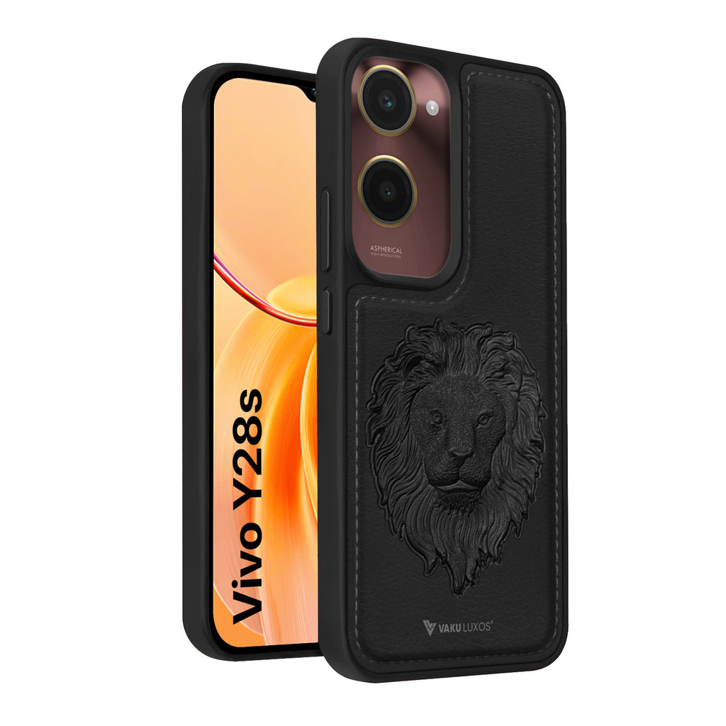 Vaku ® Vivo Y28s 5G Lion Embossed Luxury Designer Leather Back Cover