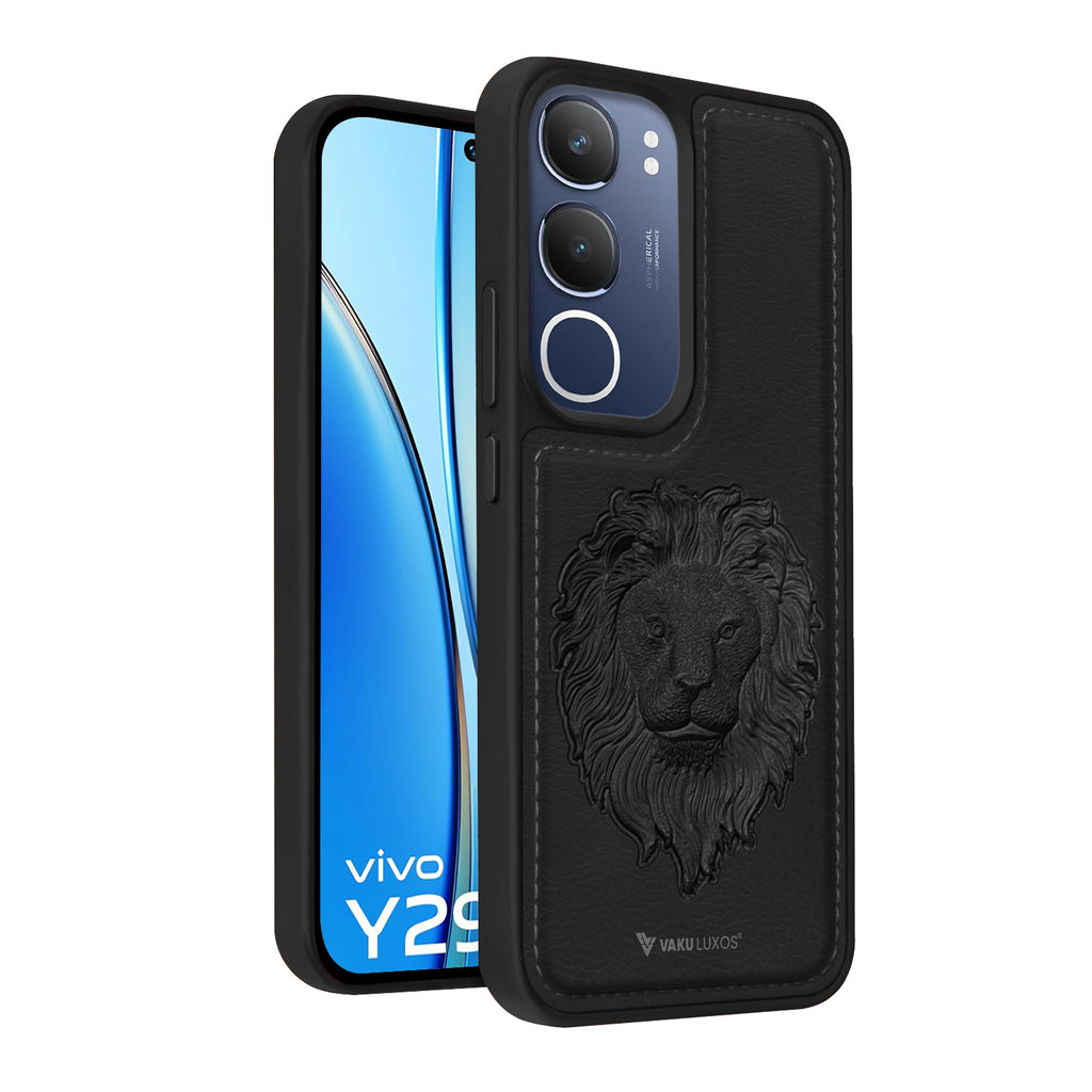Vaku ® Vivo Y29 5G Lion Embossed Luxury Designer Leather Back Cover