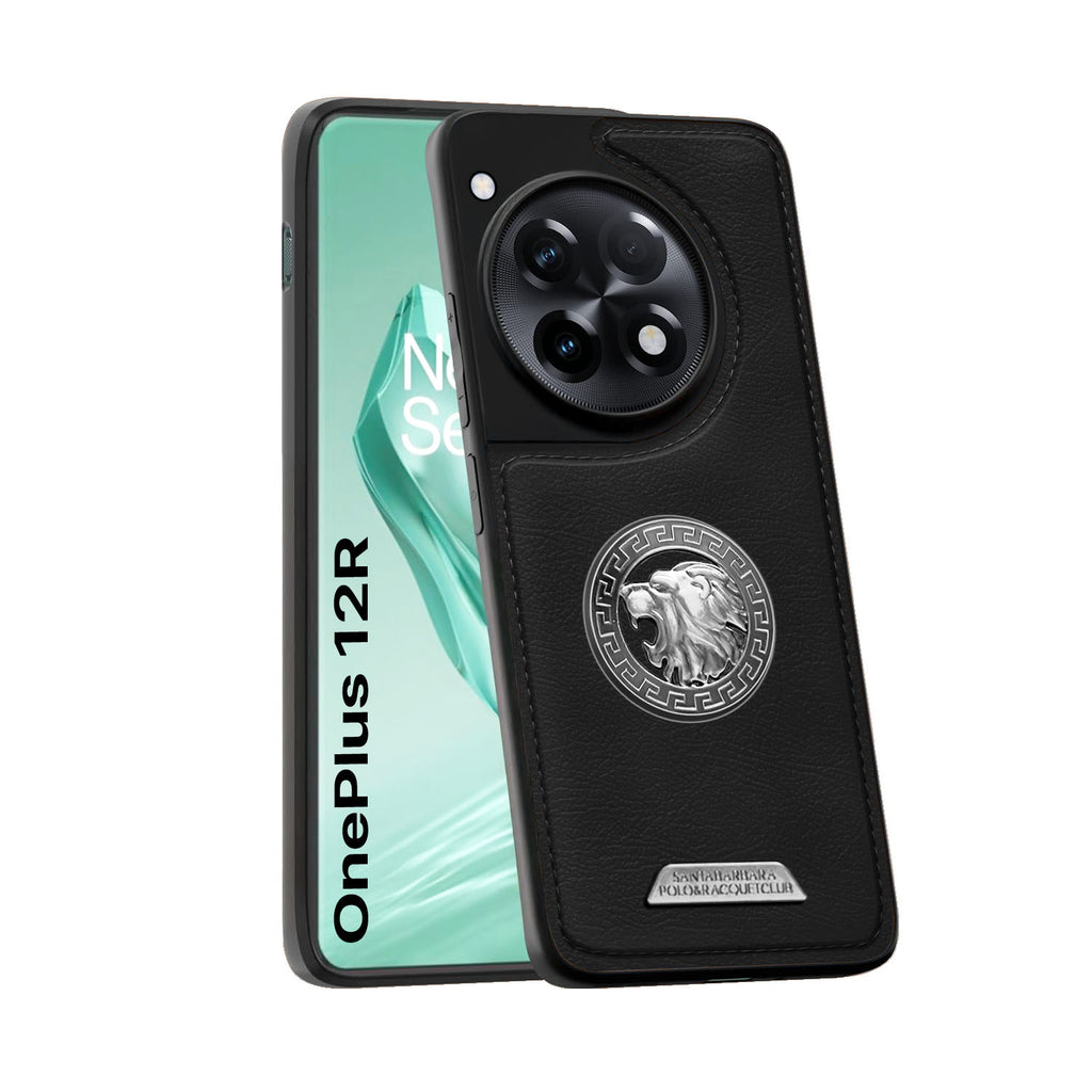 Vaku ® OnePlus 12R Regal Shield Metal Lion Engraved Leather Back Cover