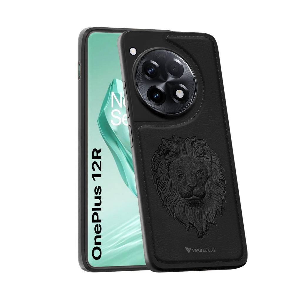 Vaku ® OnePlus 12R Lion Embossed Luxury Designer Leather Back Cover