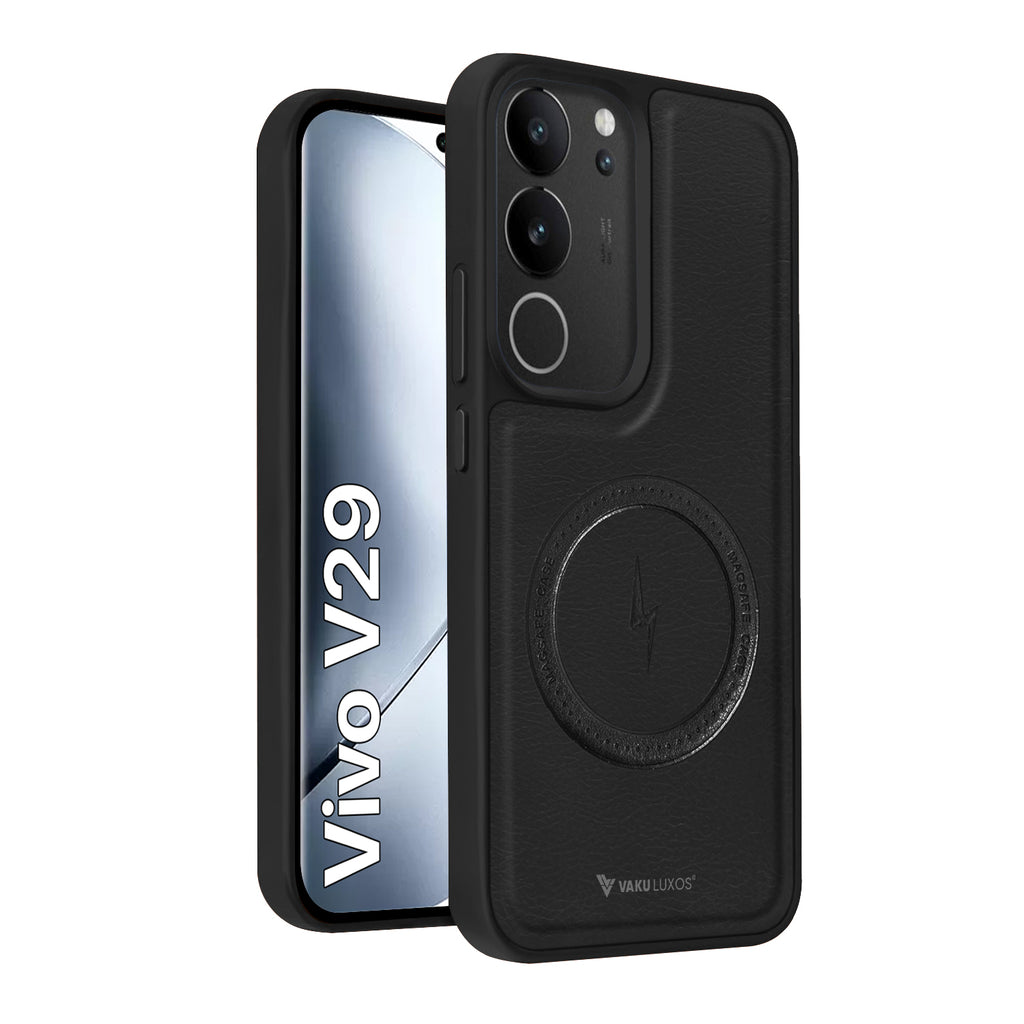 Vaku ® Vivo V29 5G Maxtron Leather Stitched Magnetic Magsafe Back Cover