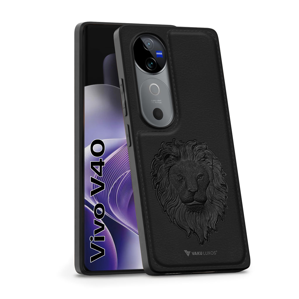 Vaku ® Vivo V40 5G Lion Embossed Luxury Designer Leather Back Cover
