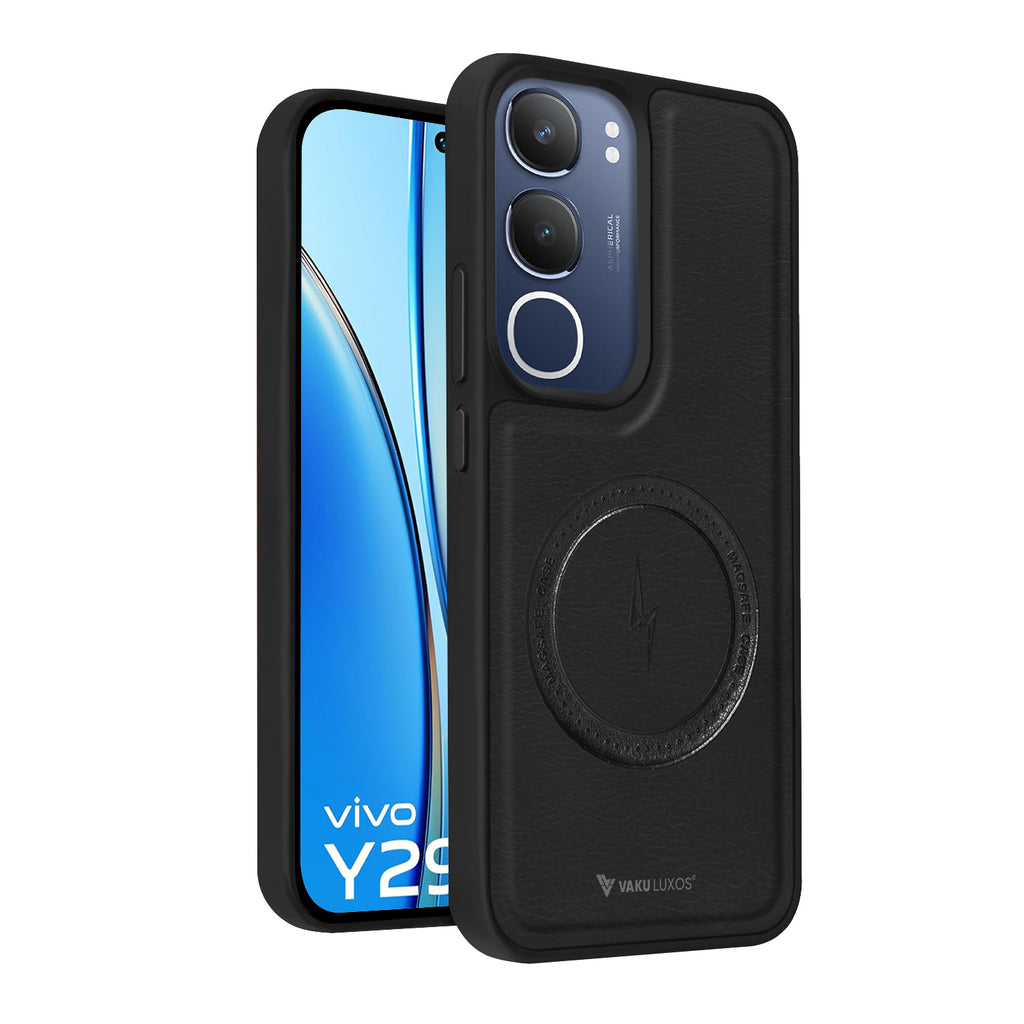 Vaku ® Vivo Y29 5G Maxtron Leather Stitched Magnetic Magsafe Back Cover