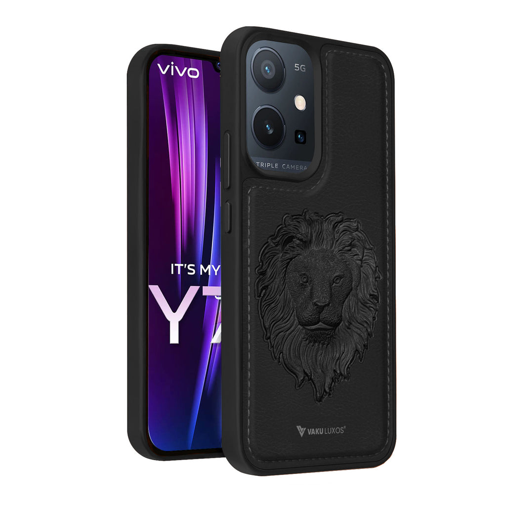 Vaku ® Vivo Y75 5G Lion Embossed Luxury Designer Leather Back Cover