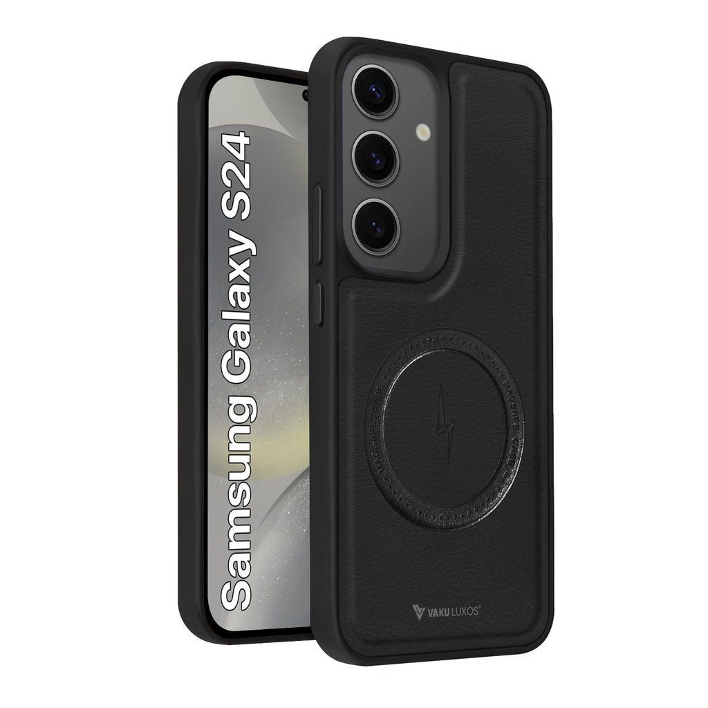 Vaku ® Samsung Galaxy S24 Maxtron Leather Stitched Magnetic Magsafe Non-Slip Grip Shockproof Back Cover