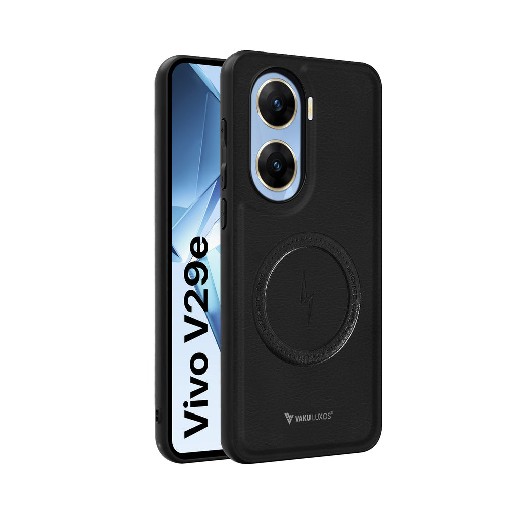 Vaku ® Vivo V29e 5G Maxtron Leather Stitched Magnetic Magsafe Back Cover