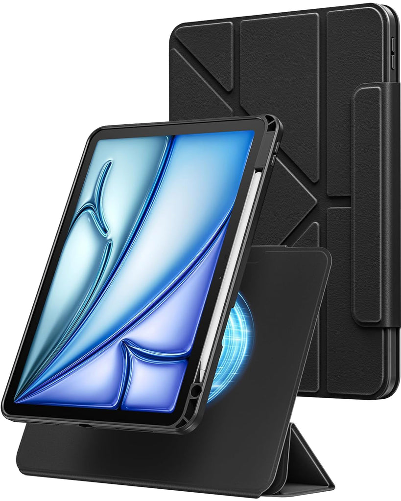 Vaku Luxos ® MAGVERSA Y-FOLD iPad (A16) 11th/10th Gen (2025/2022) 11/10.9 Inch 360° Rotating Stand Transparent Back With Pencil Holder Cover Case