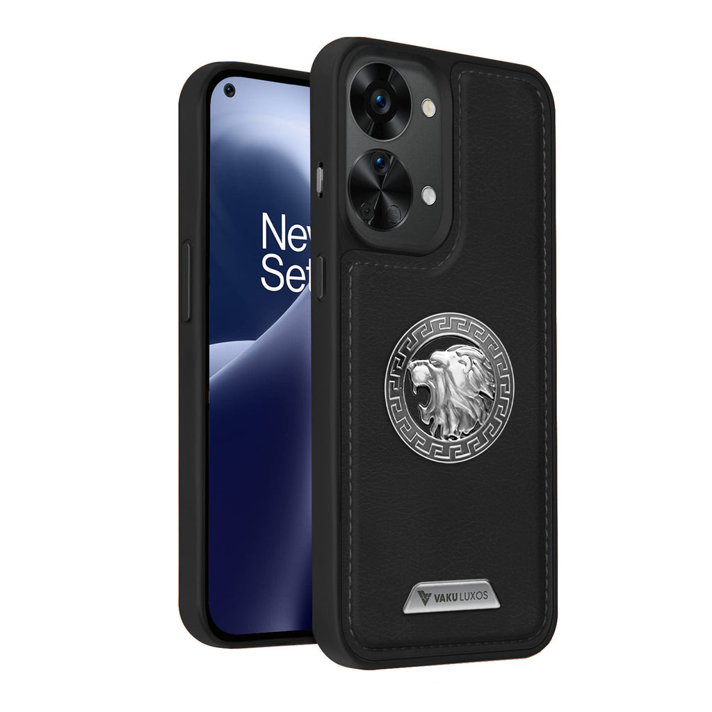 Vaku ® Oneplus Nord 2T Regal Shield Metal Lion Engraved Leather Back Cover