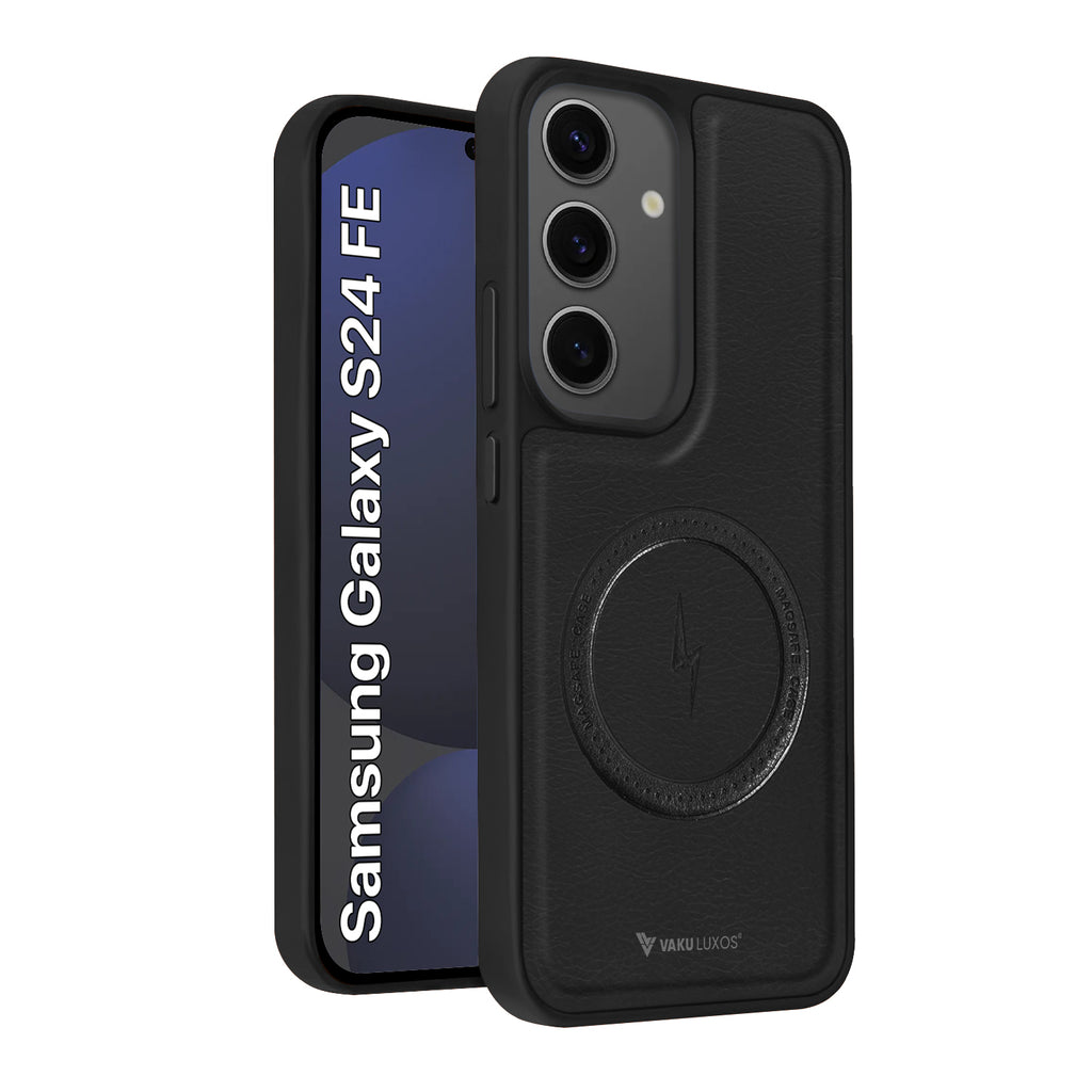 Vaku ® Samsung Galaxy S24 FE Maxtron Leather Stitched Magnetic Magsafe Non-Slip Grip Shockproof Back Cover