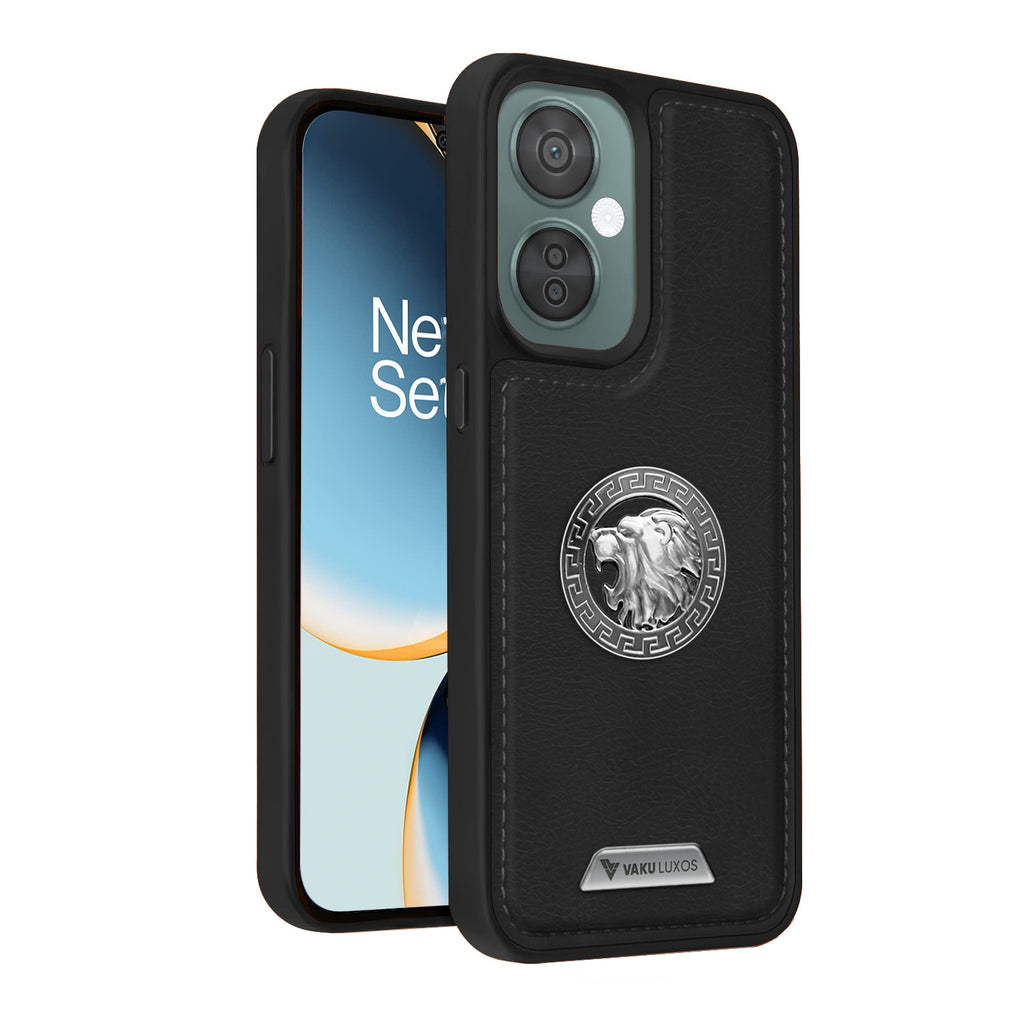 Vaku ® OnePlus Nord CE 3 Lite Regal Shield Metal Lion Engraved Leather Back Cover