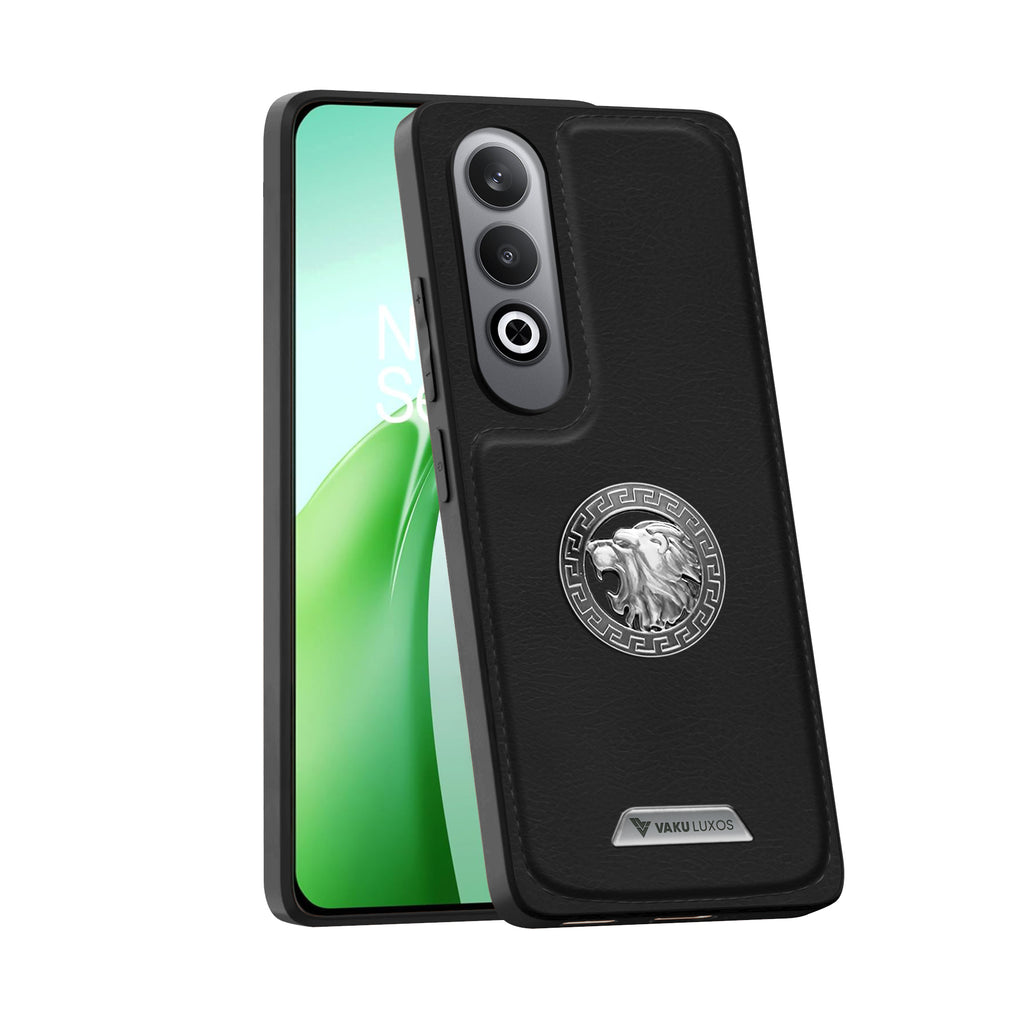 Vaku ® OnePlus Nord CE4 Regal Shield Metal Lion Engraved Leather Back Cover