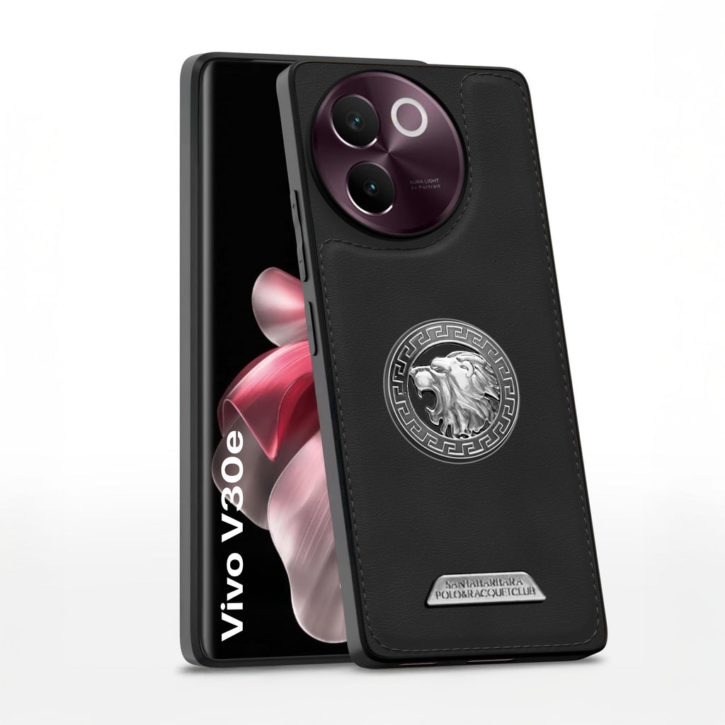 Vaku ® Vivo V30e 5G Regal Shield Metal Lion Engraved Leather Back Cover