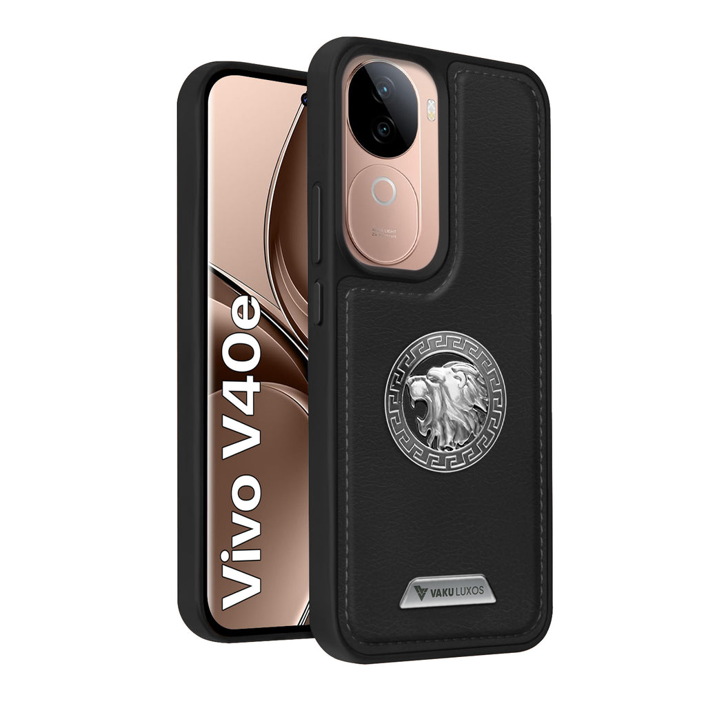 Vaku ® Vivo V40e 5G Regal Shield Metal Lion Engraved Leather Back Cover