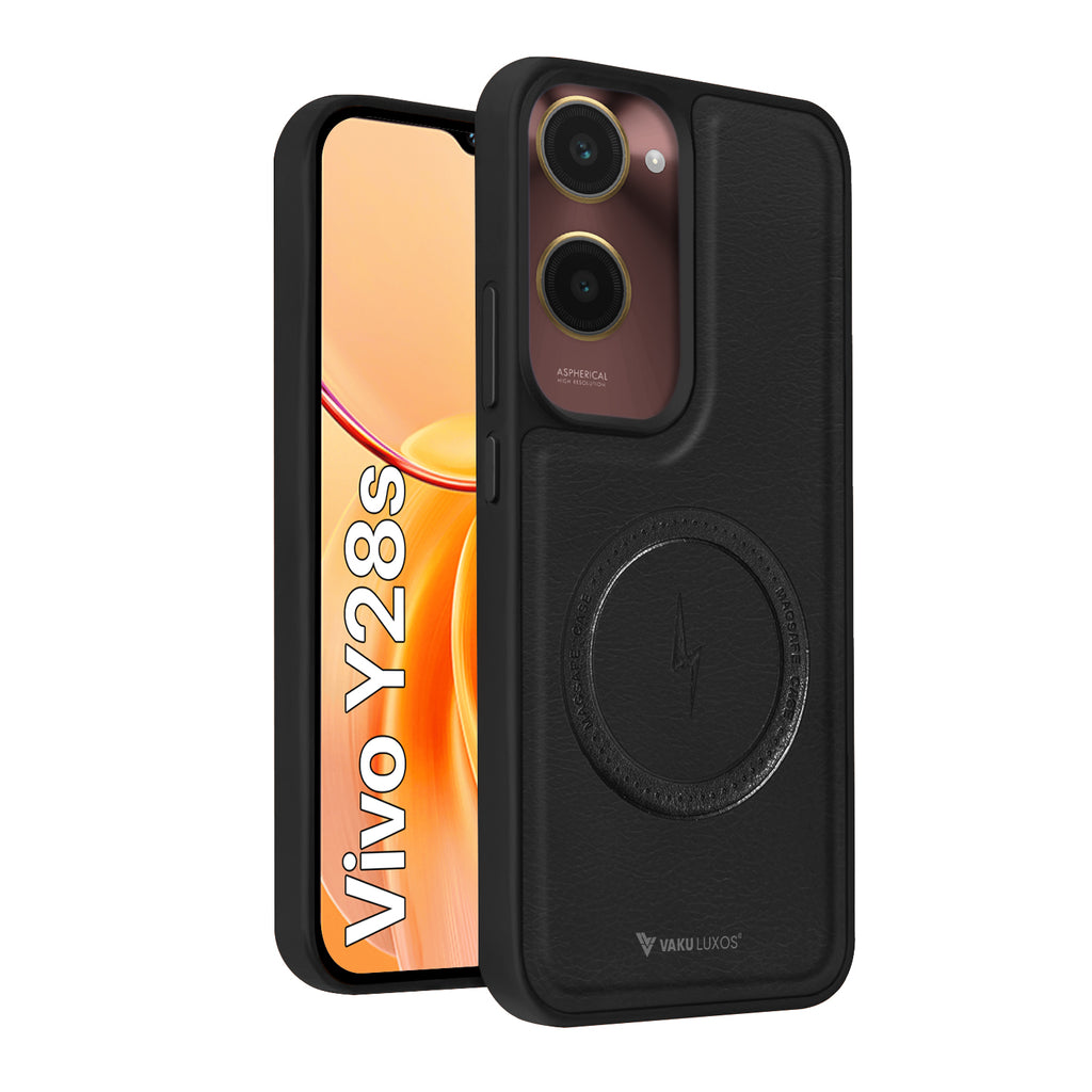 Vaku ® Vivo Y28s 5G Maxtron Leather Stitched Magnetic Magsafe Back Cover