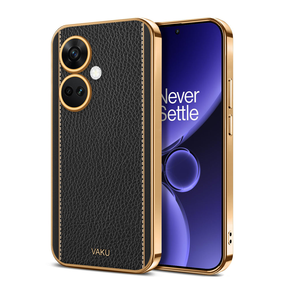 Vaku ® OnePlus Nord CE 3 5G Luxemberg Series Leather Stitched Gold Electroplated Soft TPU Back Cover