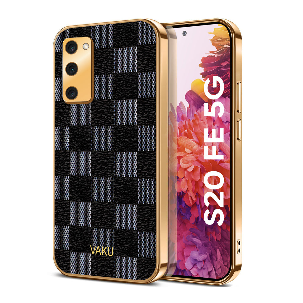 Vaku® Samsung Galaxy S20 FE Cheron Series Leather Stitched Gold Electroplated Soft TPU Back Cover