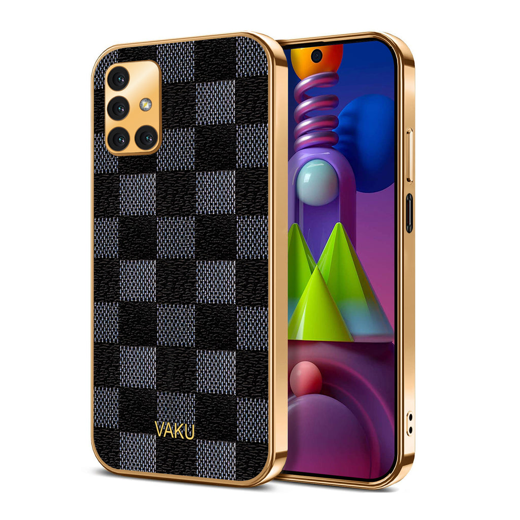 Vaku® Samsung Galaxy M51 Cheron Series Leather Stitched Gold Electroplated Soft TPU Back Cover