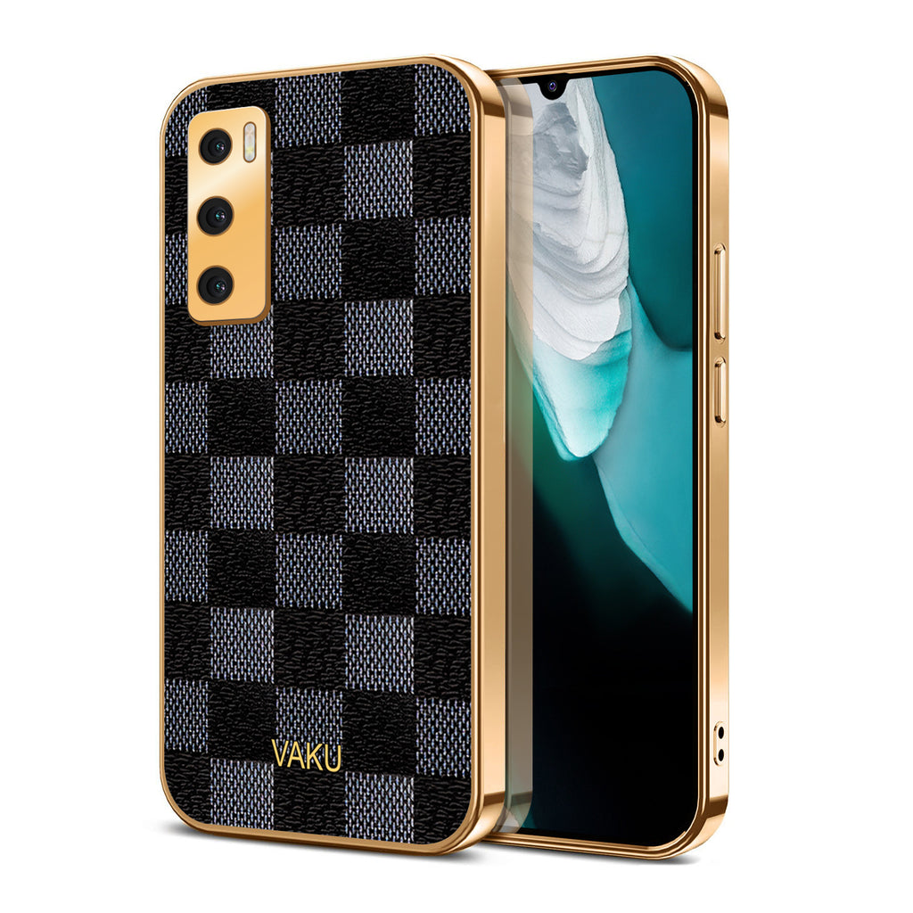 Vaku® Vivo V20 SE Cheron Leather Electroplated Soft TPU Back Cover