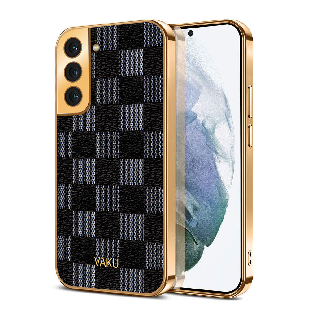 Vaku® Samsung Galaxy S21 Plus Cheron Series Leather Stitched Gold Electroplated Soft TPU Back Cover