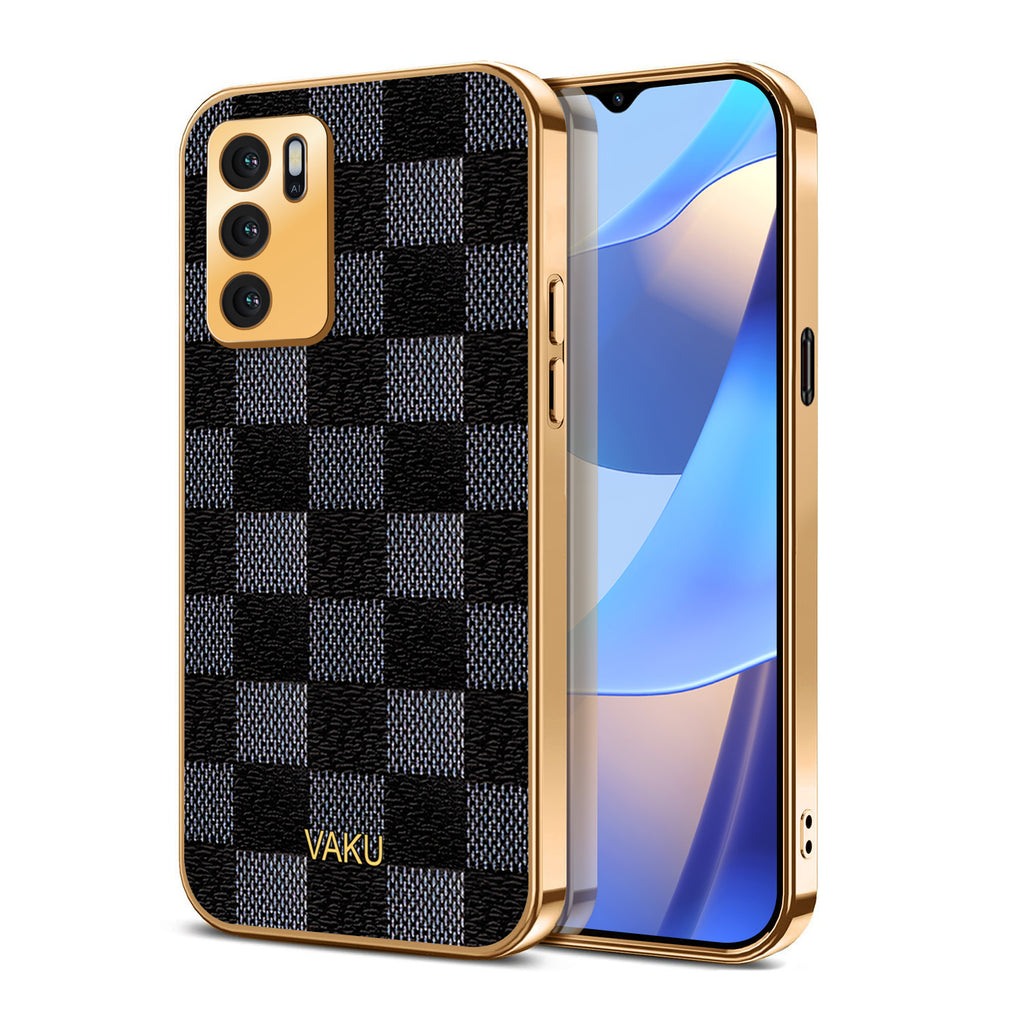 Vaku® Oppo A16 Cheron Leather Electroplated Soft TPU Back Cover