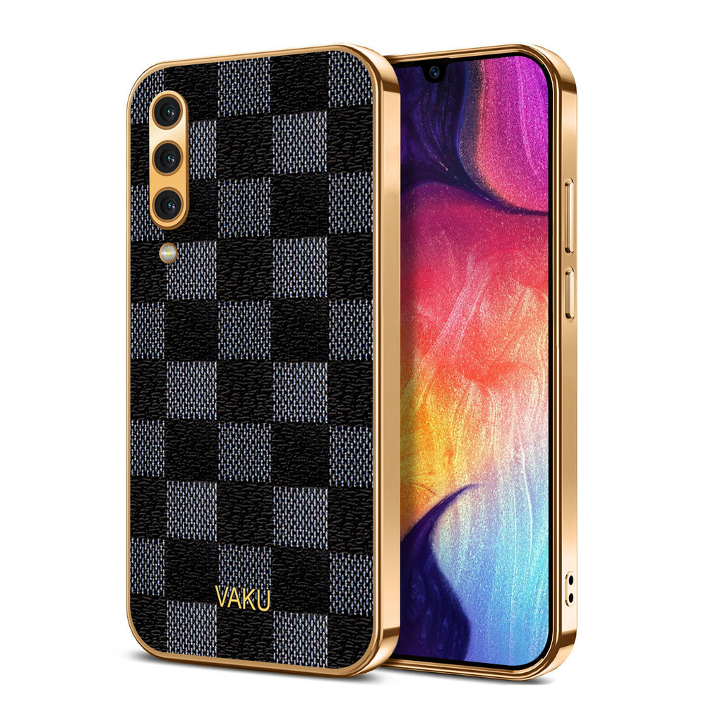 Vaku® Samsung Galaxy A50 Cheron Series Leather Stitched Gold Electroplated Soft TPU Back Cover