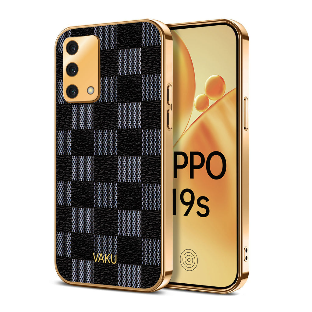Vaku® Oppo F19s Cheron Series Leather Stitched Gold Electroplated Soft TPU Back Cover