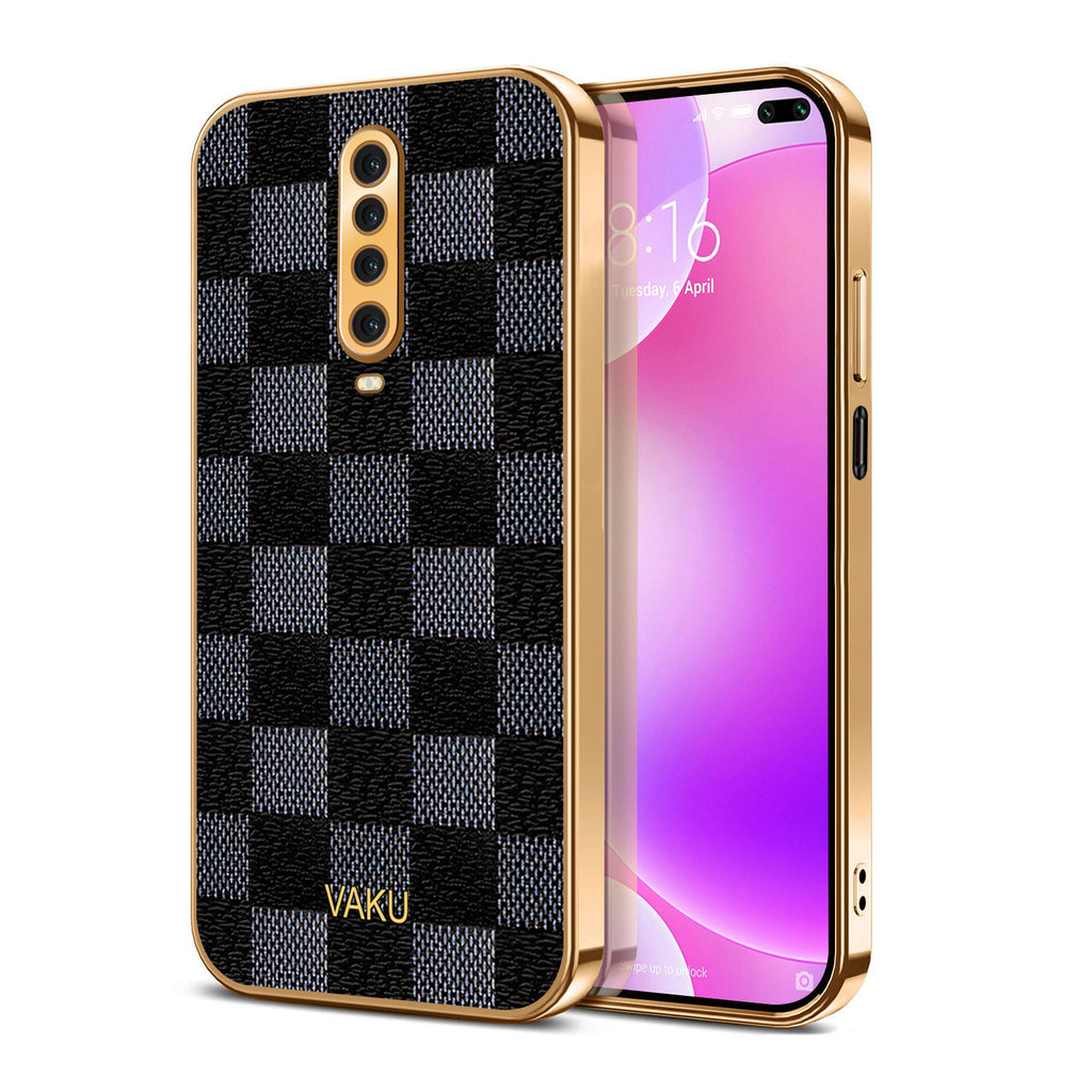 Vaku® POCO X2 Cheron Series Leather Stitched Gold Electroplated Soft TPU Back Cover