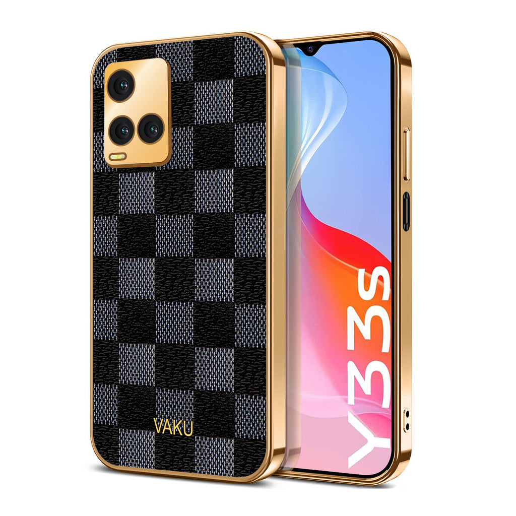 Vaku® Vivo Y33s Cheron Leather Electroplated Soft TPU Back Cover