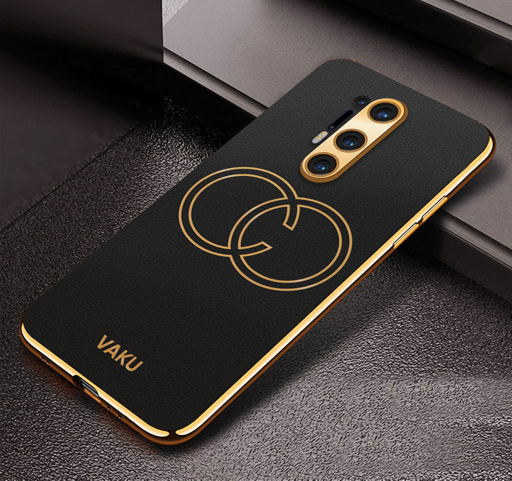 Vaku ® OnePlus 8 Pro Skylar Series Leather Stitched Gold Electroplated Soft TPU Back Cover