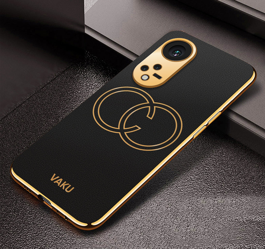 Vaku ® Oppo Reno8T 5G Skylar Series Leather Stitched Gold Electroplated Soft TPU Back Cover