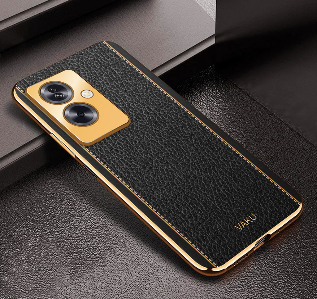 Vaku ® Oppo A79 5G Luxemberg Leather Pattern Gold Electroplated Soft TPU Back Cover