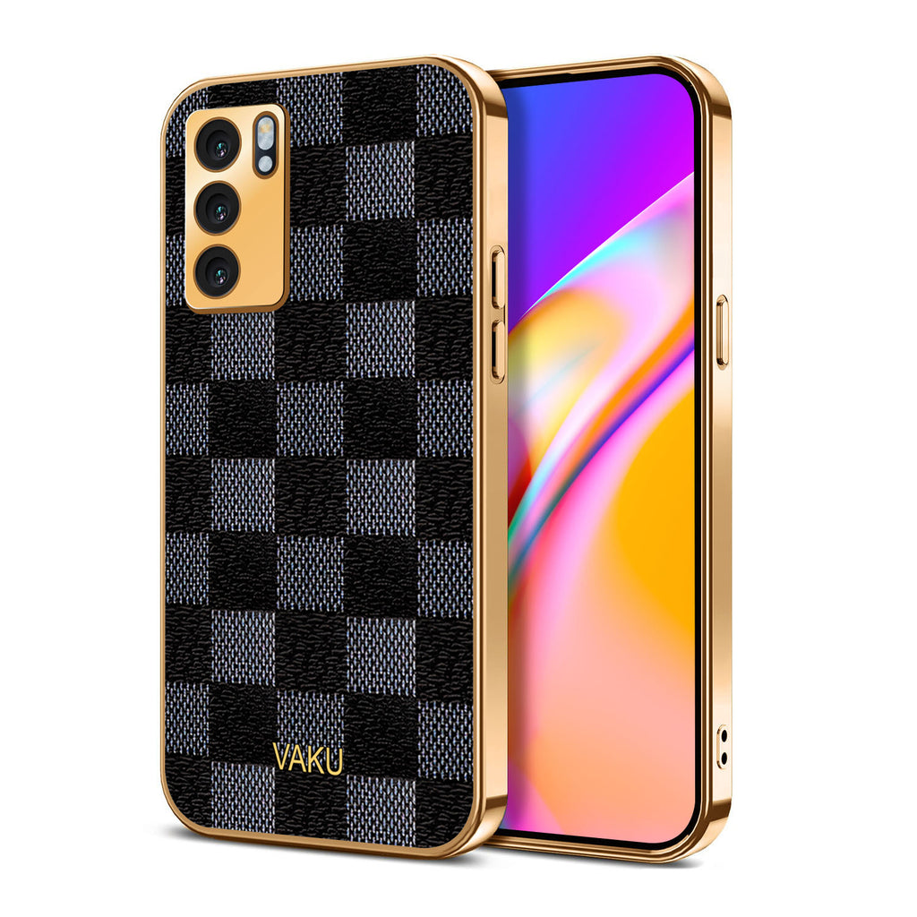 Vaku® Oppo Reno6 5G Cheron Leather Electroplated Soft TPU Back Cover