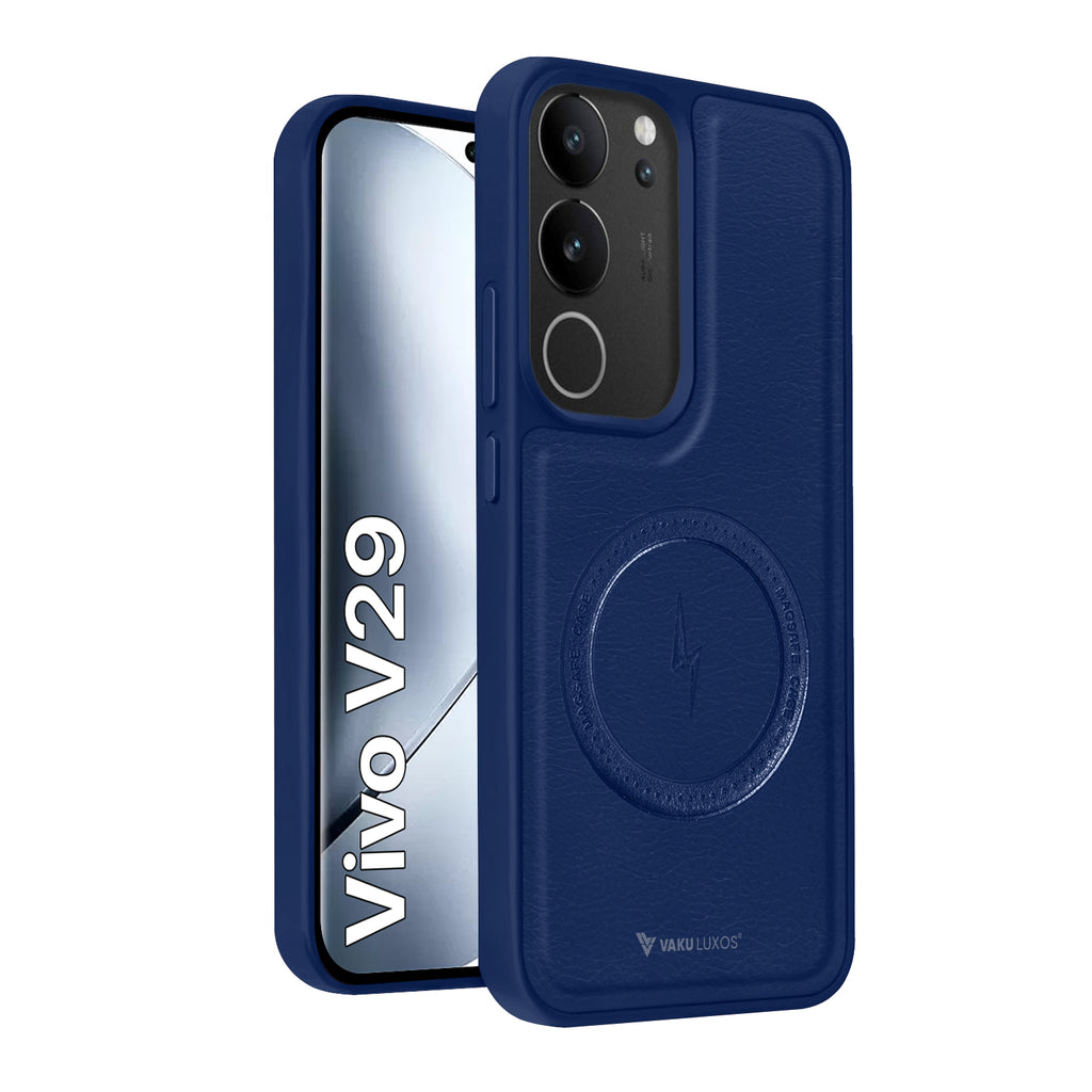 Vaku ® Vivo V29 5G Maxtron Leather Stitched Magnetic Magsafe Back Cover