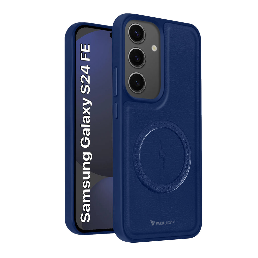 Vaku ® Samsung Galaxy S24 FE Maxtron Leather Stitched Magnetic Magsafe Non-Slip Grip Shockproof Back Cover