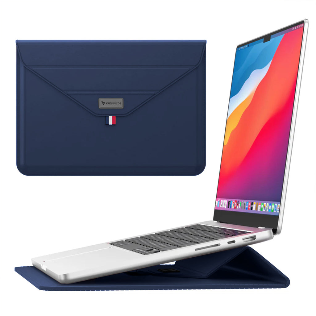 Vaku Luxos ® URBANMATE MacBook & Laptop Sleeve 15/15.6 Inch Vegan Leather Ultra-Thin Protection Sleeve With Built-in Stand