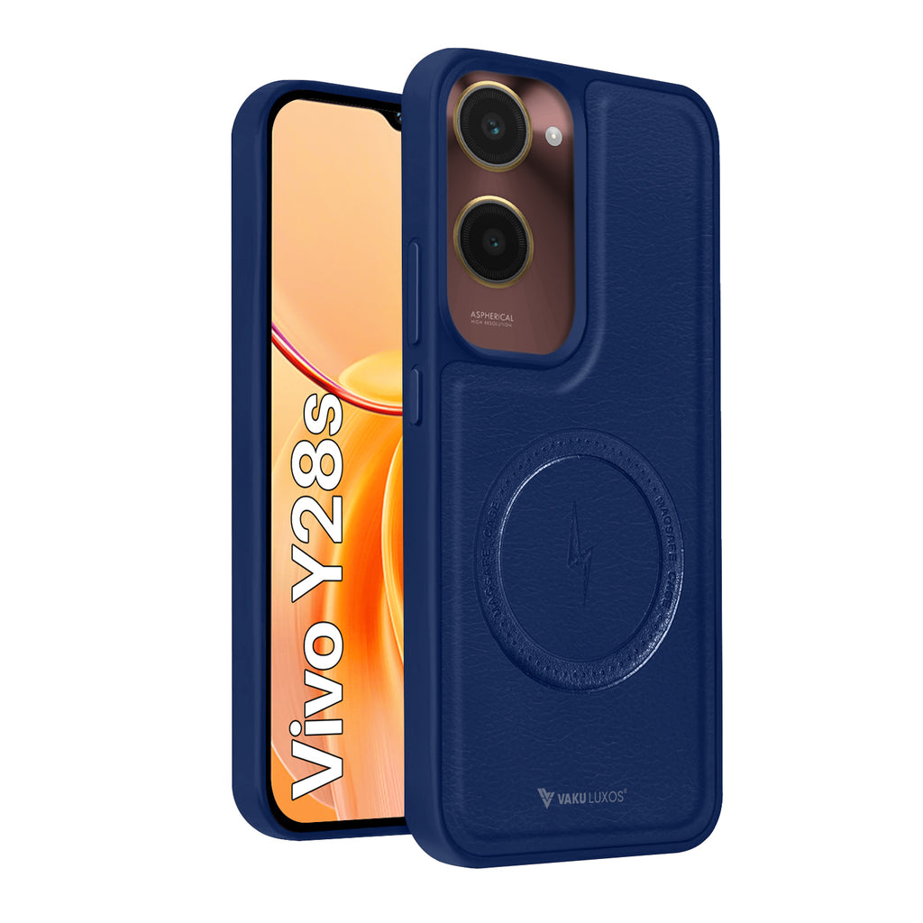 Vaku ® Vivo Y28s 5G Maxtron Leather Stitched Magnetic Magsafe Back Cover