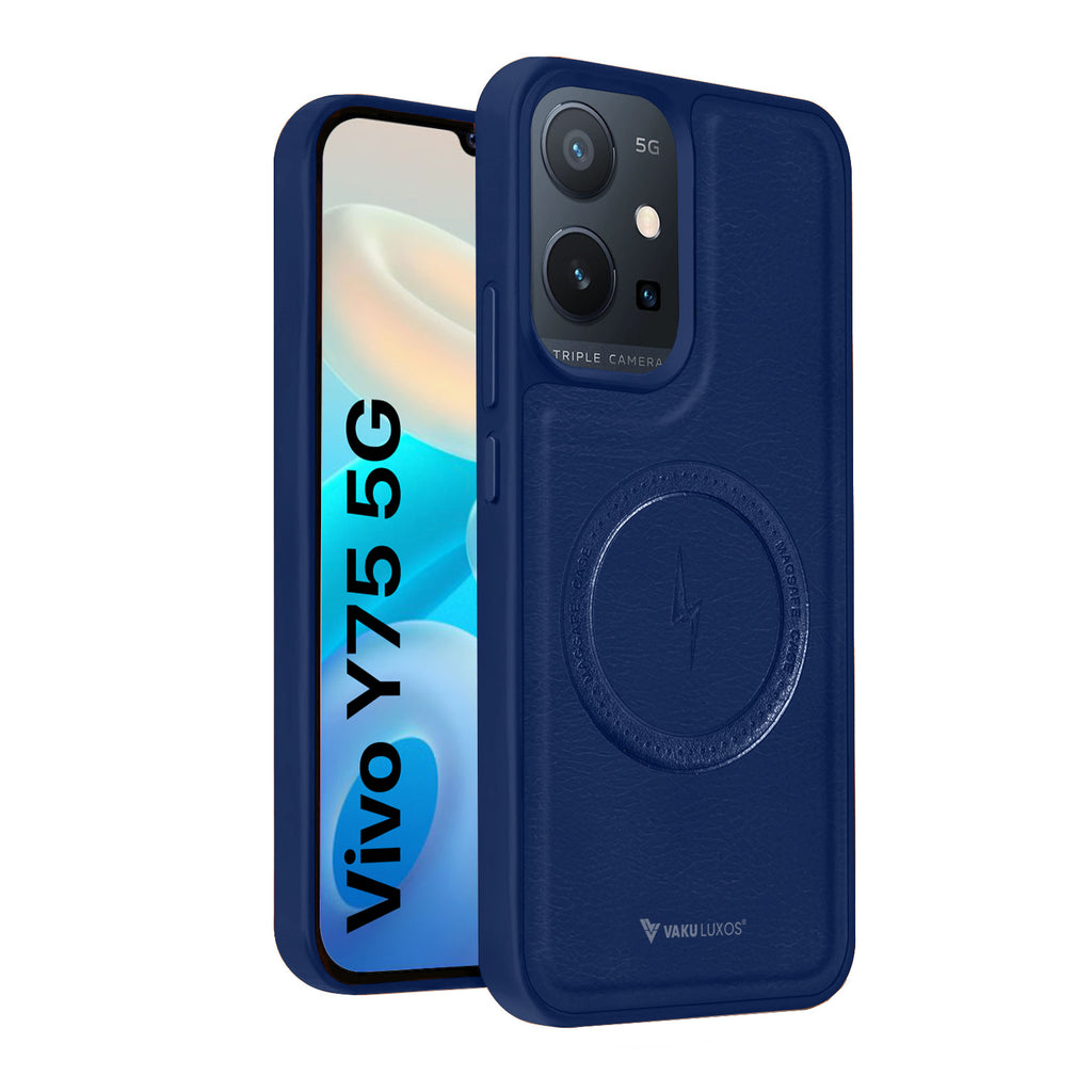 Vaku ® Vivo Y75 5G Maxtron Leather Stitched Magnetic Magsafe Back Cover