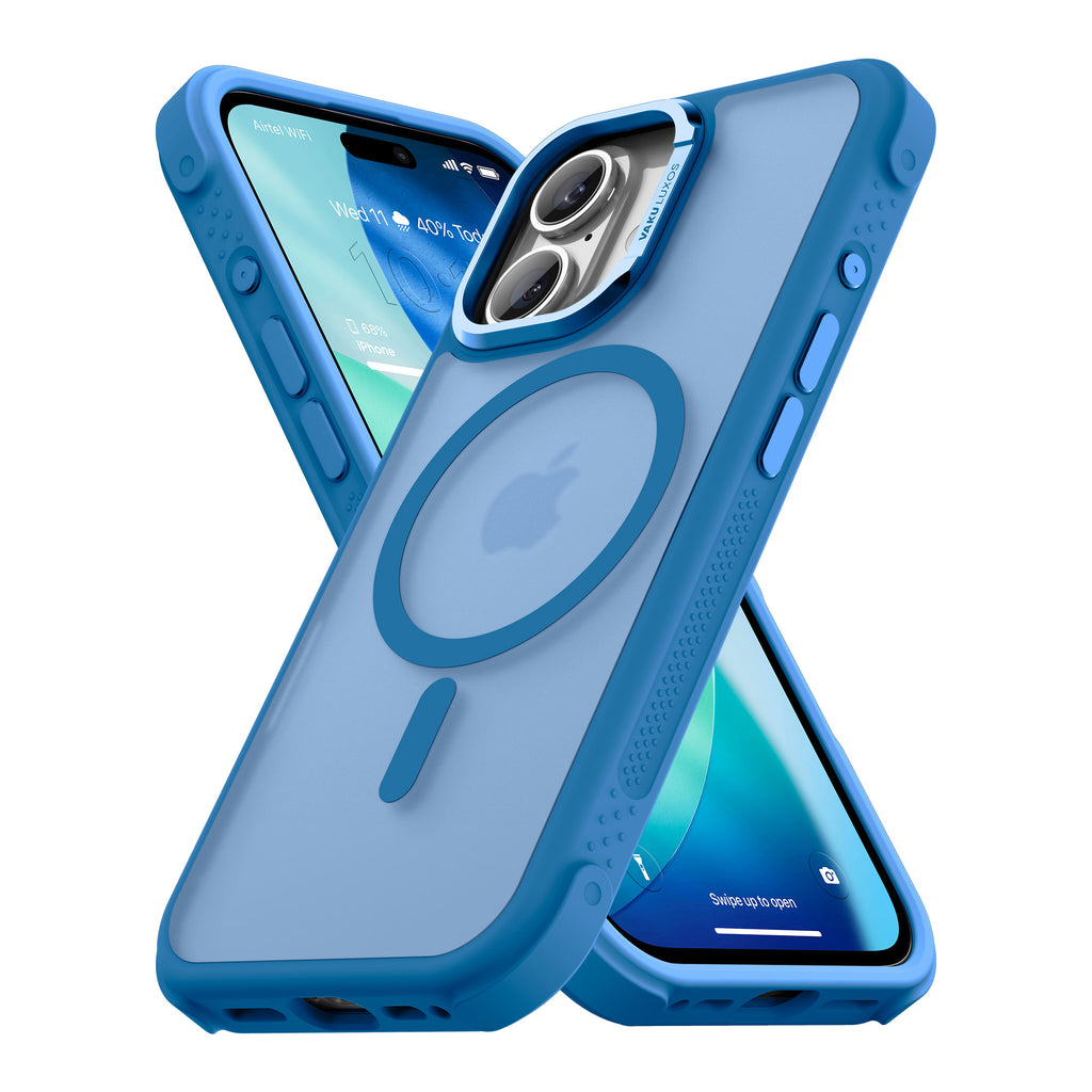 Vaku Luxos ® Apple iPhone 17 Thunder Magpro Translucent Scratch Resistant Military-Grade Protection Case With Stand Holder Metal Camera Ring Shockproof Back Cover