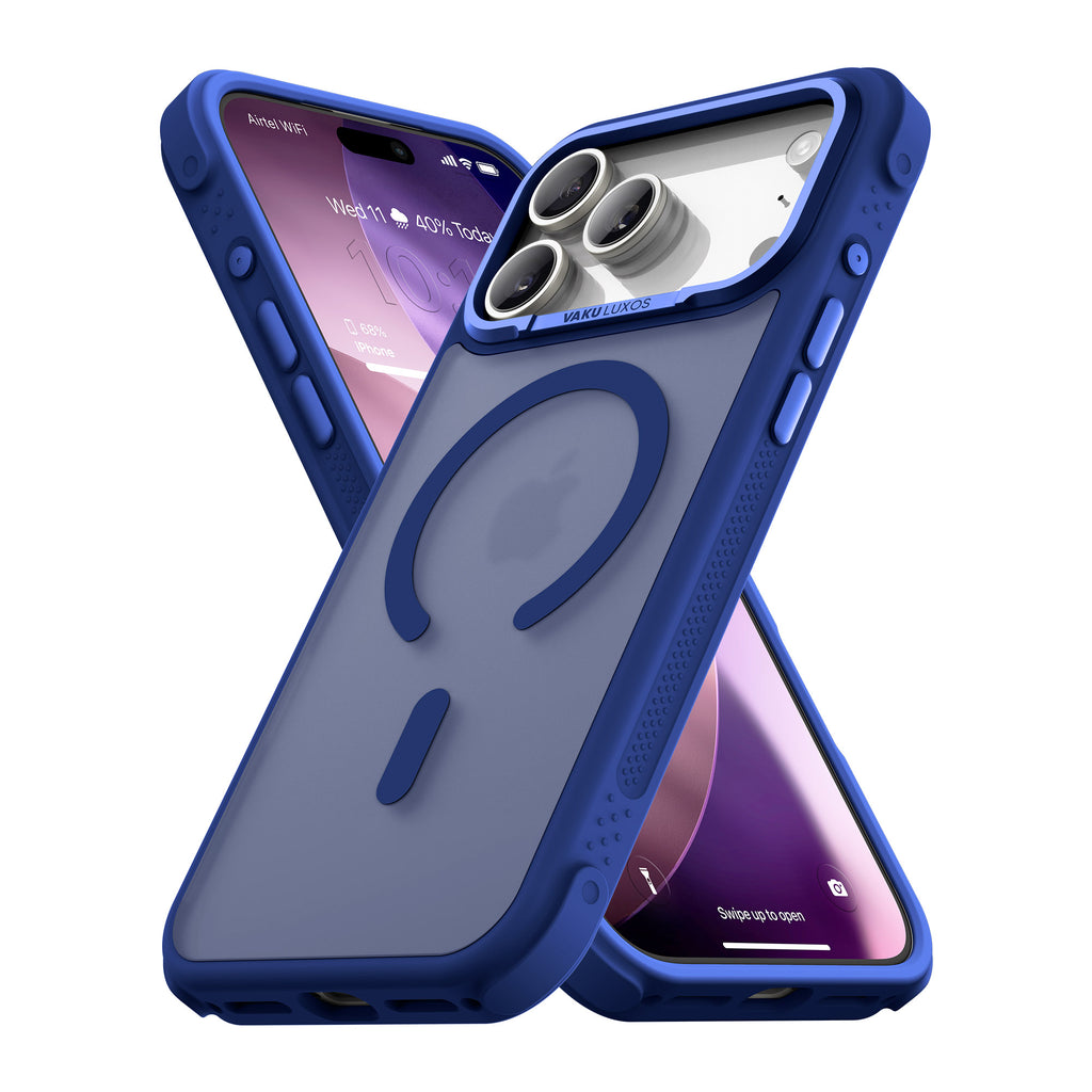 Vaku Luxos ® Apple iPhone 17 Pro Max Thunder Magpro Translucent Scratch Resistant Military-Grade Protection Case With Stand Holder Metal Camera Ring Shockproof Back Cover