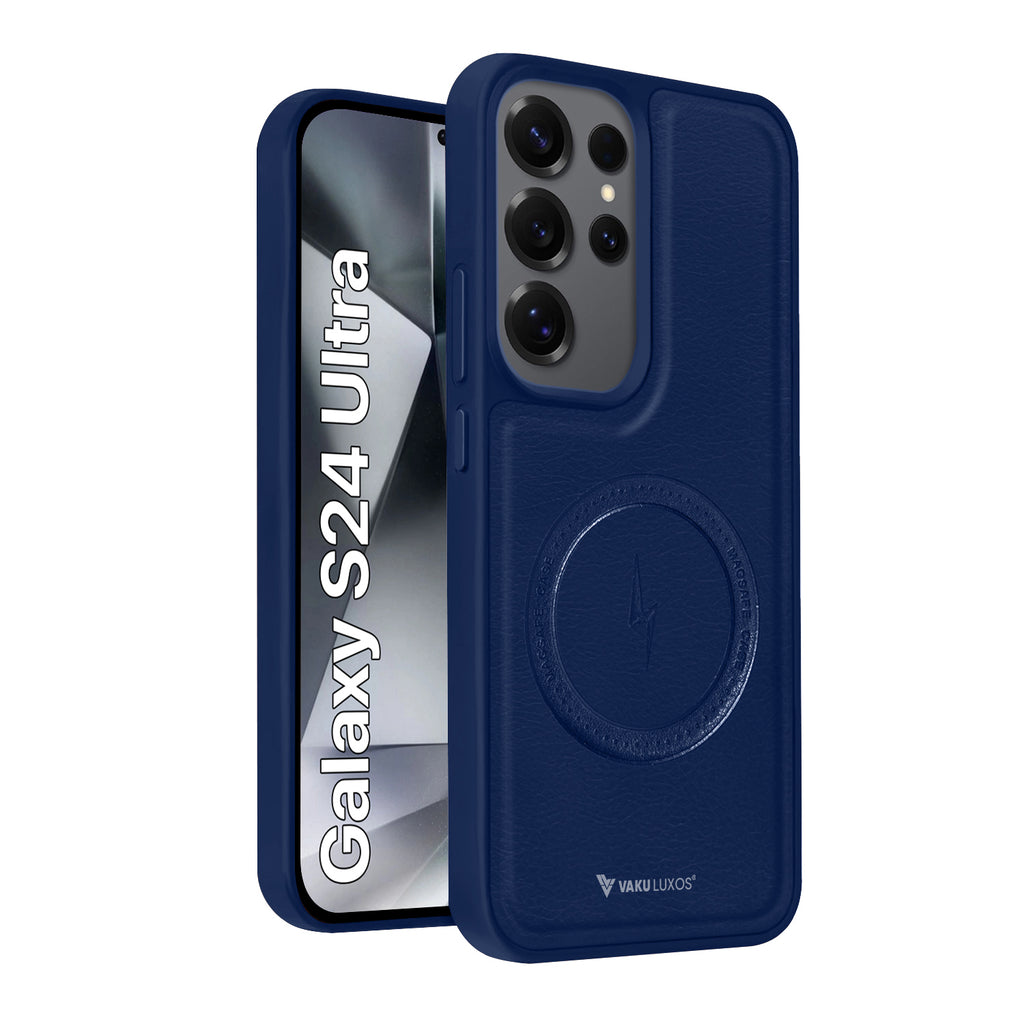 Vaku ® Samsung Galaxy S24 Ultra Maxtron Leather Stitched Magnetic Magsafe Non-Slip Grip Shockproof Back Cover