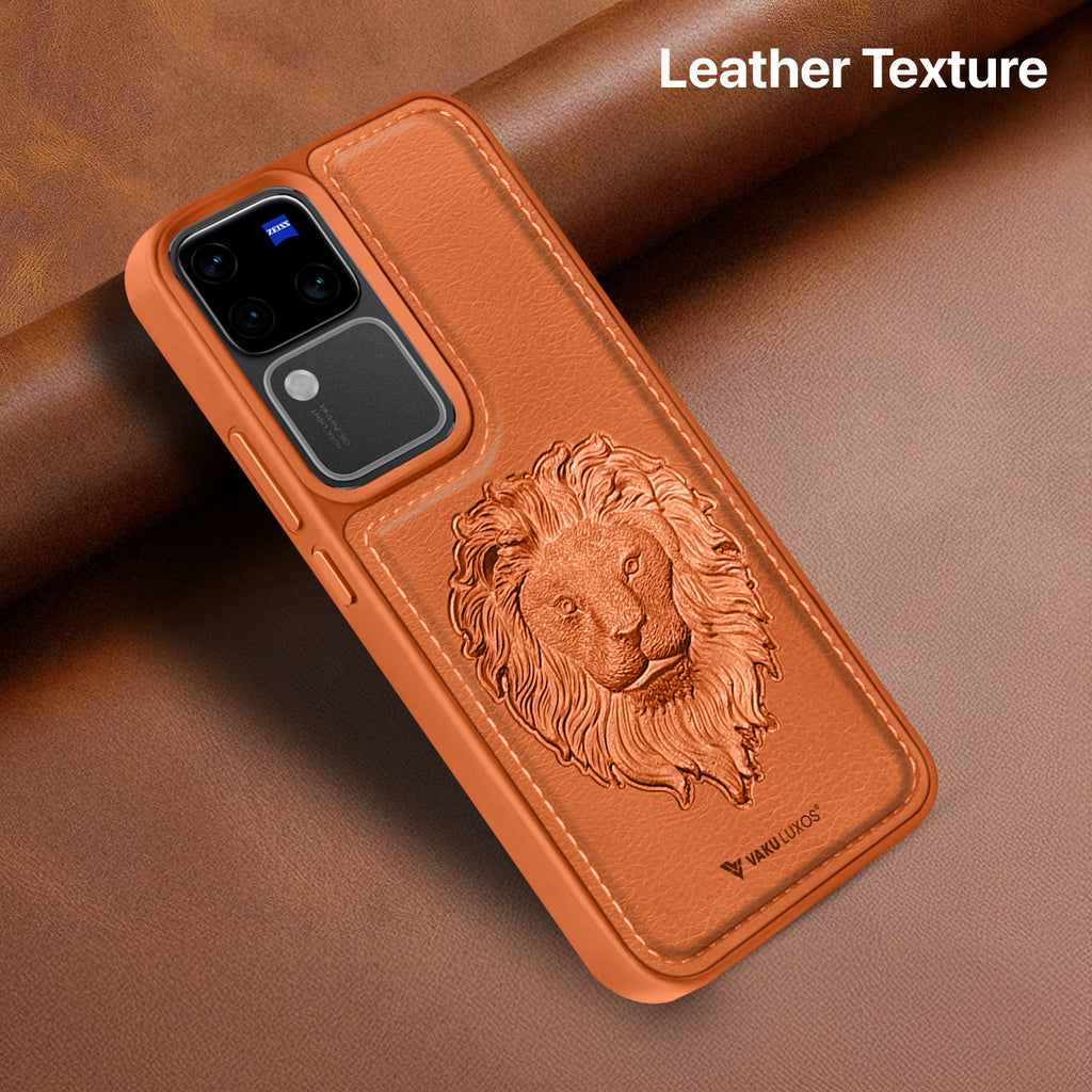 Vaku ® Vivo V30 5G Lion Embossed Luxury Designer Leather Back Cover