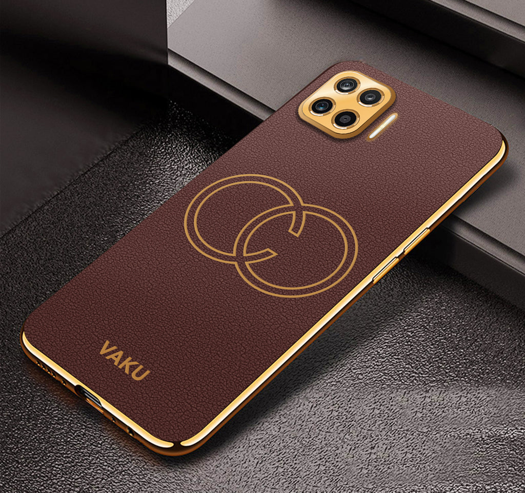 Vaku ® Oppo F17 Pro Skylar Leather Pattern Gold Electroplated Soft TPU Back Cover