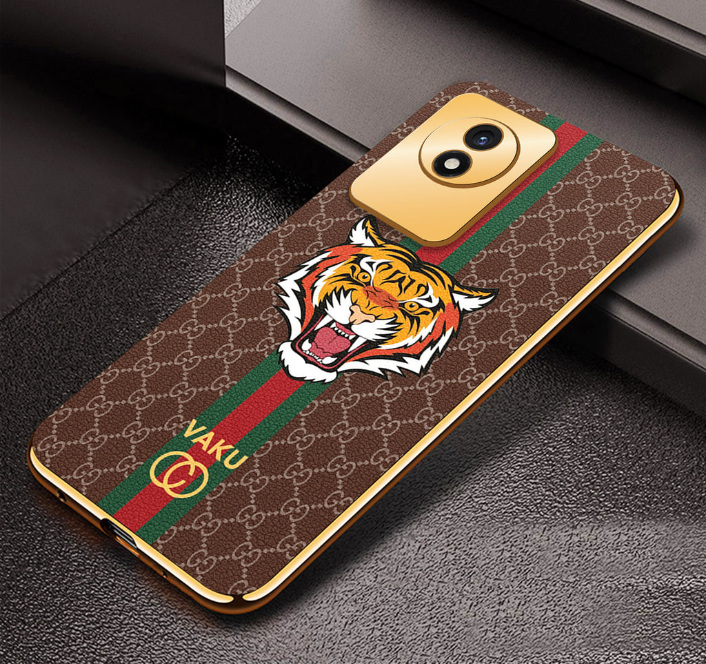 Vaku® Vivo Y02 Lynx Designer Leather Pattern Gold Electroplated Soft TPU Back Cover Case
