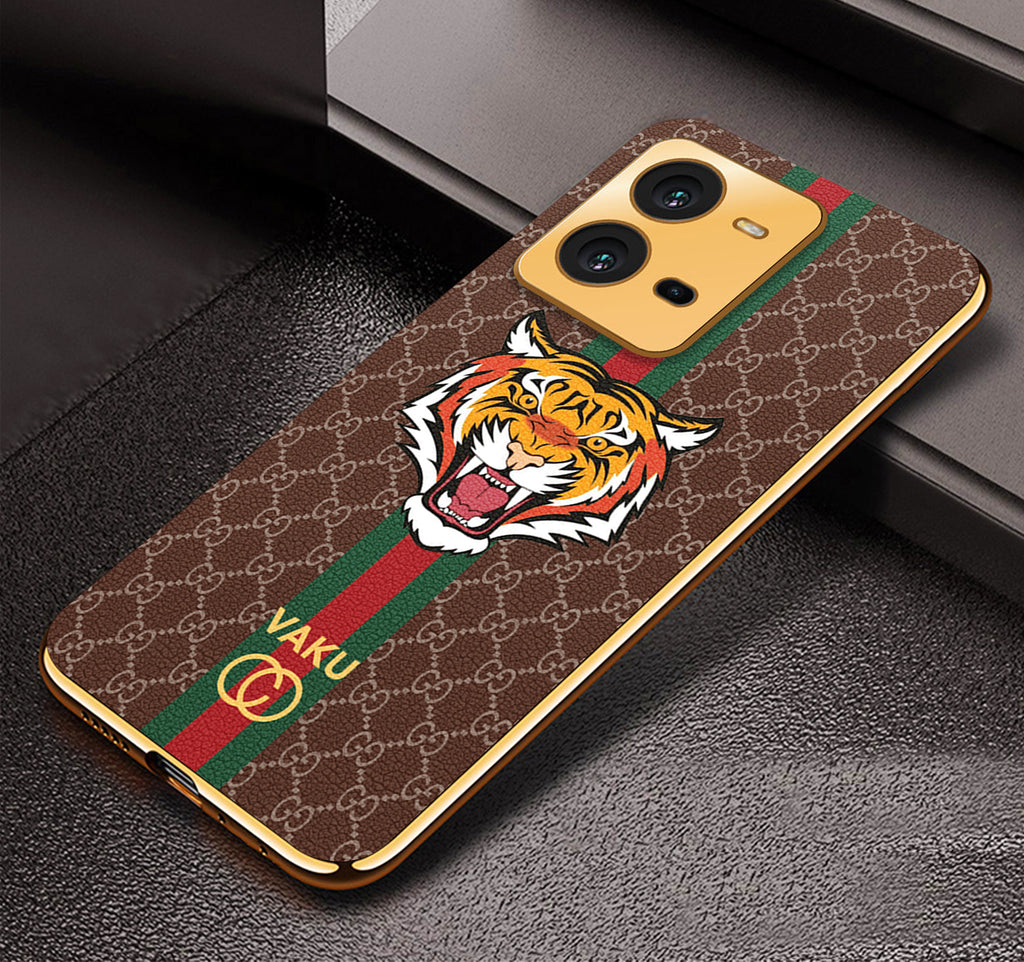 Vaku® Vivo V25 5G Lynx Designer Leather Pattern Gold Electroplated Soft TPU Back Cover Case