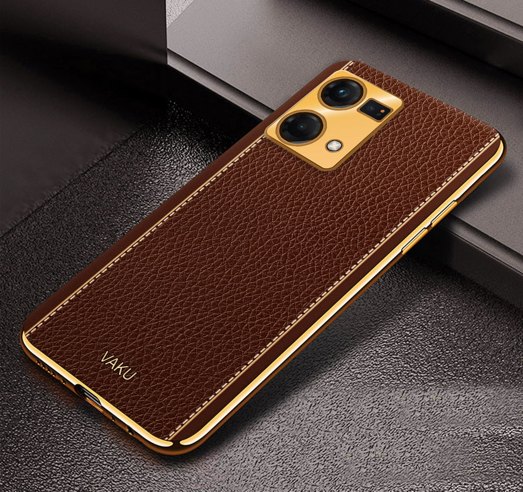 Vaku ® Oppo F21 Pro Luxemberg Leather Pattern Gold Electroplated Soft TPU Back Cover