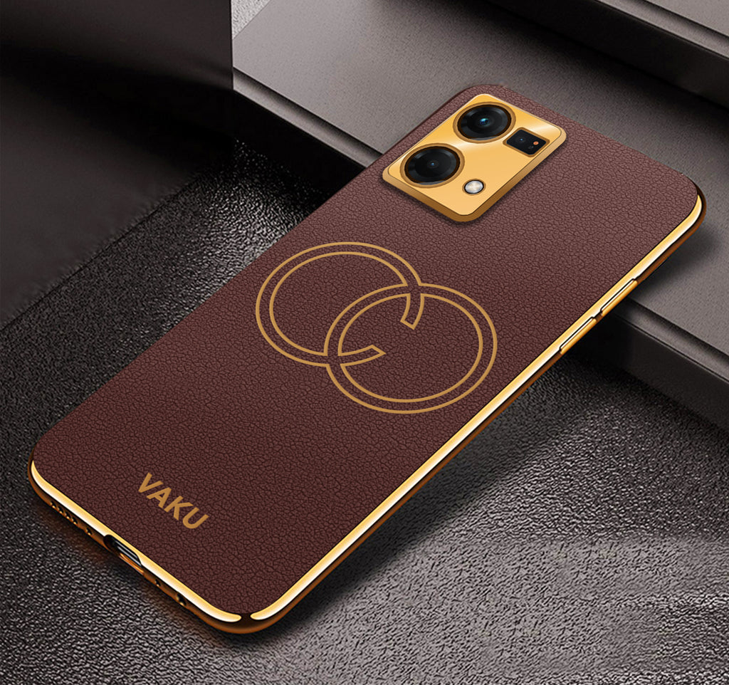 Vaku ® Oppo F21 Pro Skylar Leather Pattern Gold Electroplated Soft TPU Back Cover