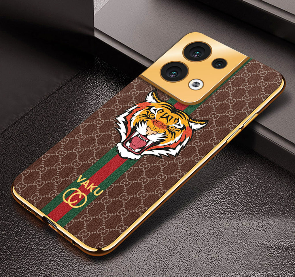 Vaku® Oppo Reno8 5G Lynx Designer Leather Pattern Gold Electroplated Soft TPU Back Cover Case