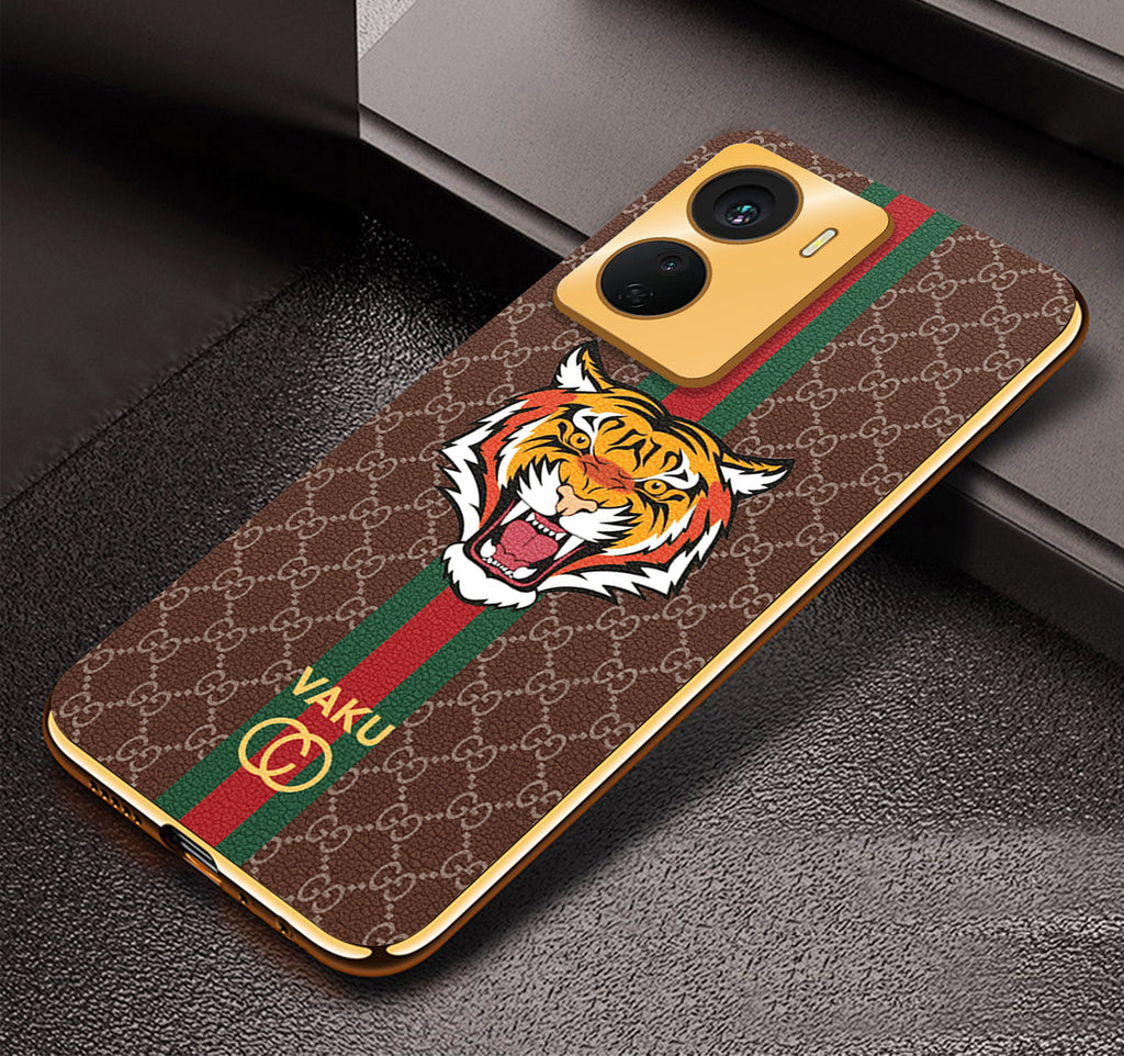 Vaku ® Vivo Y16 Lynx Designer Leather Pattern Gold Electroplated Soft TPU Back Cover Case